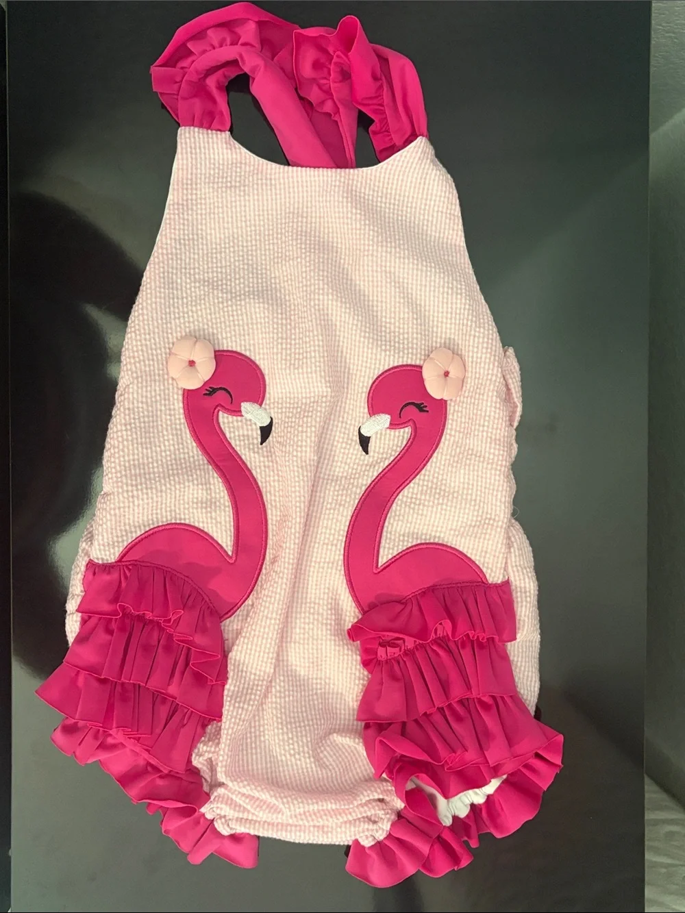 Pink Flamingo Ruffle Baby Romper